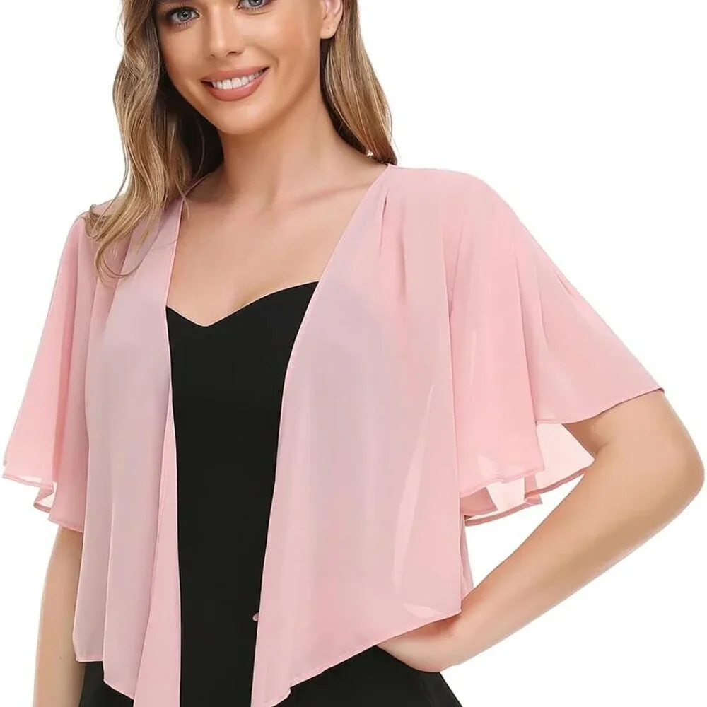 Women’s Chiffon Shrug Wraps Open Front Tie Top Casual Evening Dress Accessory